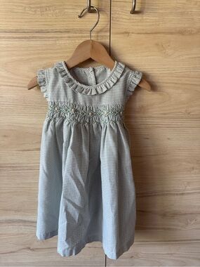 Smocked Gingham Kids Dress in Light Green